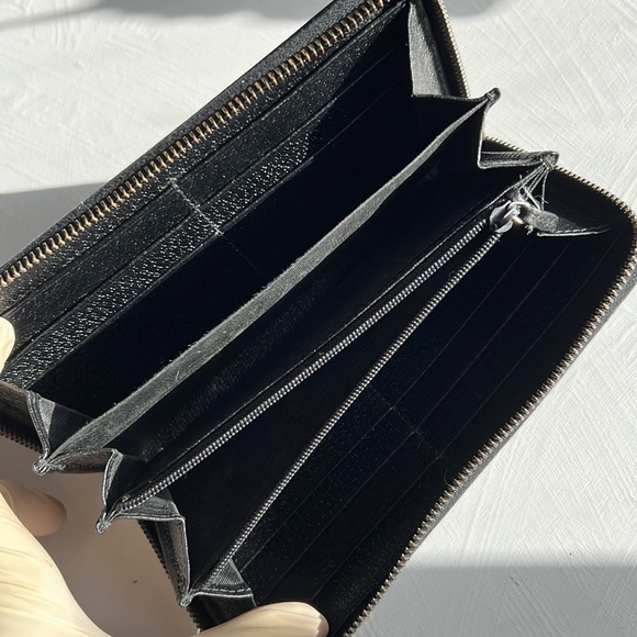 GUCCI GG Logo Canvas & Leather Zip Around Long Wallet Black Silver-tone Auth. - Picture 7 of 17